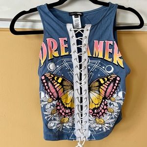 NWT Fashion Nova cropped lace up front “Dreamer” Tank